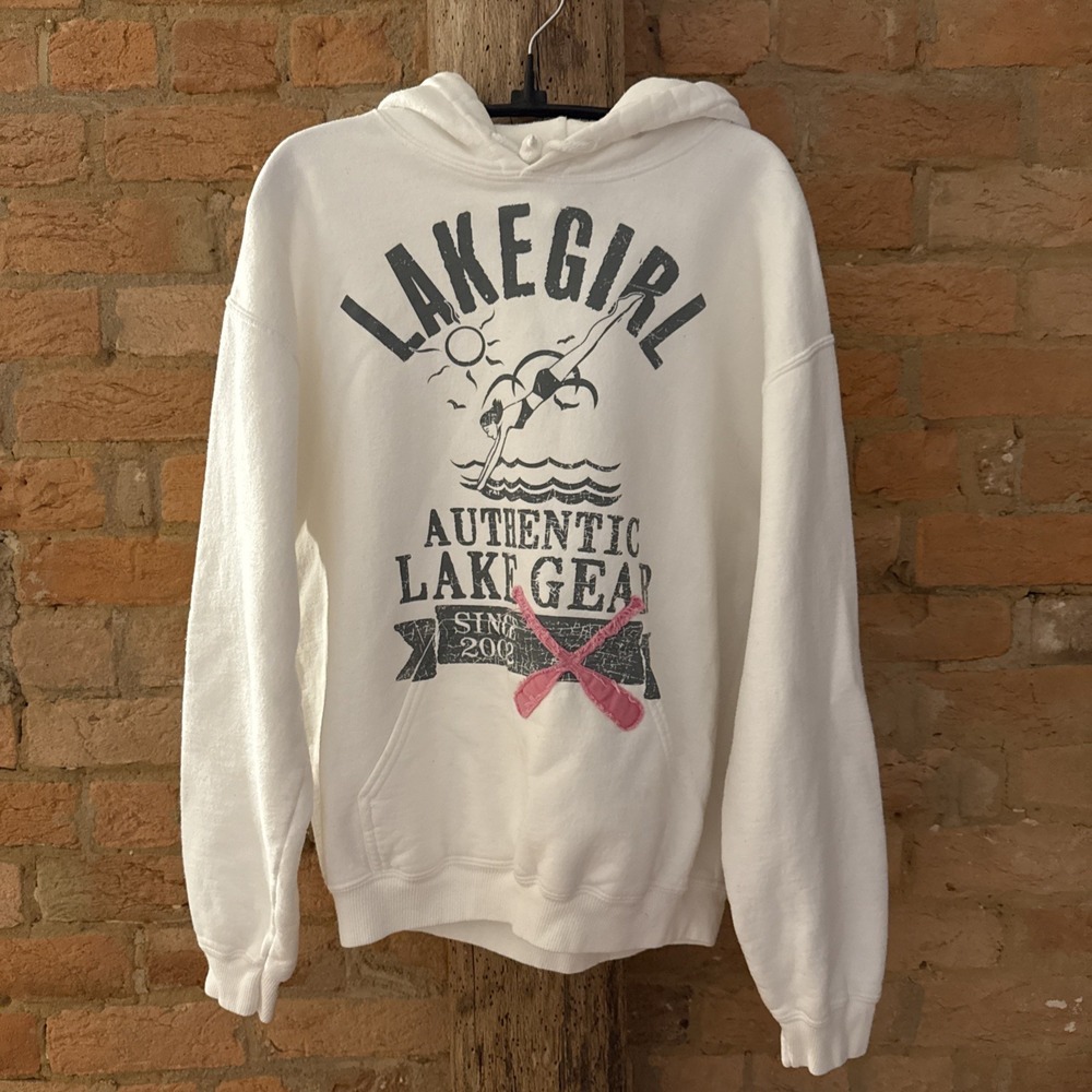 Lake Girl Hoodie Jacket Women's Size M White Blue Camping Hiking Lake Life